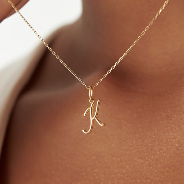 Personalized Jewelry / Personalized Script Initial Necklace in 14k Gold by Ferkos Fine Jewelry  / Cursive Letter Charm For Women