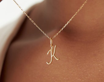 Personalized Jewelry / Personalized Script Initial Necklace in 14k Gold by Ferkos Fine Jewelry  / Cursive Letter Charm For Women