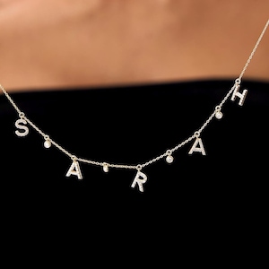 Custom Name Necklace, 14k Gold Personalized Diamond Letter Necklace, Dainty Nameplate Jewelry, Gift for Her, Unique Customizable Necklace