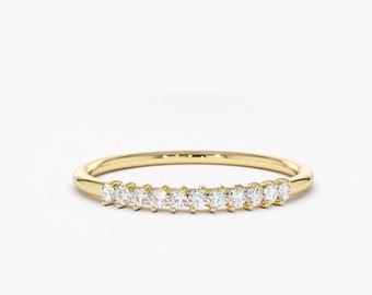 11 Stone Prong Setting Diamond Wedding Band in 14k Gold / Available in Rose Gold and White Gold / Ferkos Fine Jewelry