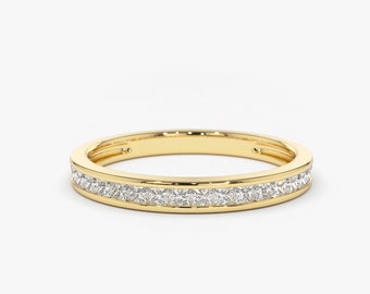 Princess Cut Diamond Half Eternity Ring 2.4mm 0.55 ctw 14k Gold / Channel Setting Wedding Band / Rose Gold White Gold / Platinum Ring