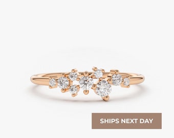 Rose Gold Diamond Ring / Diamond Cluster Ring in Rose Gold / Dainty Diamond Ring / Last Minute Gift