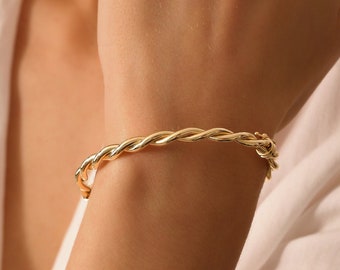 Gold Bangle Bracelet in 14k Gold / Double Twisted Rope Stacking Bangle Bracelet / Twisted Bangle / Cable Bangle Bracelet for Women