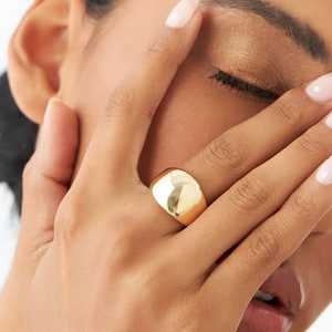 14k Gold Ring, Chunky Gold Dome Ring, 14K Gold Bold Statement Ring By Ferkos Fine Jewelry, Must Have Classic Ring For Women, Jumbo Gold Ring