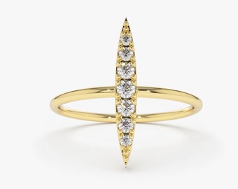 Damond Ring / 14k Gold Stackable Diamond Micro Pave Ring / Elongated Micro Pave Diamond Ring in Rose Gold/ Stacking Ring