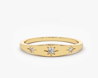 Minimal Diamant Ring in Sternfassung / 14k Gold Zierlich / auch erhältlich in 585 Gold / Roségold von Ferkos Fine Jewelry