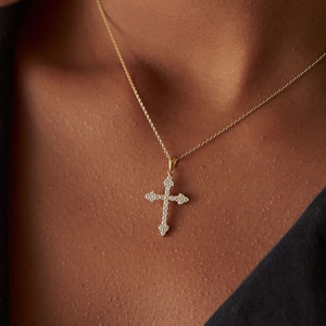 Diamond Cross Necklace in 14k Solid Gold 0.45 ctw /  Dainty Diamond Cross charm / Stacking Diamond Cross / Gothic Cross, Christmas Sale