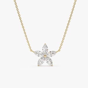 Diamond Necklace Marquise Cut, 1.05 ctw 14K Gold Marquise Shaped Flower Design Lab Grown Diamond Necklace, Solitaire Cluster Necklace, Vera
