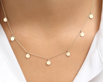 14k Solid Gold Choker Halskette / Münzen-Charm-Choker / Gold Disc Choker / Disc baumeln Halskette / Münz-Halskette