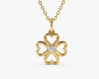 14k Gold Diamond Clover Necklace / Dainty stackable Clover Leaf Necklace for Women / Dainty Gold Necklace by Ferkos Fine Jewelry