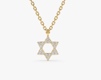 Star of David Necklace with Diamonds, 14K Real Gold Dainty Jewish Star Necklace Minimalist Celestial Jewelry, Bat Mitzvah Gift, Diamond Gift