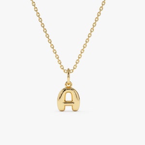 Collar con inicial de burbuja, colgante de globo con inicial en oro macizo de 14 quilates, dije personalizado con inicial de burbuja en 3D, el mejor regalo de graduación.