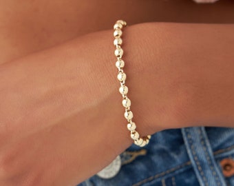 14K Gold 5 MM Bead Bracelet, Bead Bracelet Stack, Layering Gold Chain Ball Bracelet, Bold Gold Bracelet, Chained Beaded Bracelet