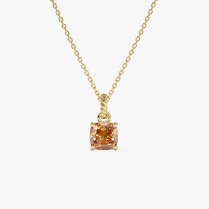 Cushion Cut Citrine Solitaire Necklace, 14K Gold 0.80 ctw Citrine Birthstone Dainty Necklace, Minimalist November Birthday Gift For Her