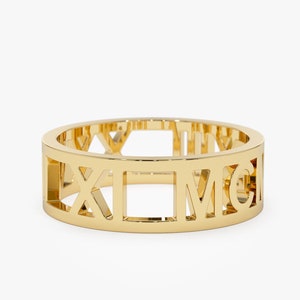 Personalized Gold Ring, 14K Gold Personalized Roman Numeral Ring, Special Date Ring, Custom Roman Numeral Ring, Push Present, Birthday Gift