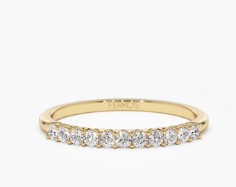 Diamond Ring, 14k Gold 11 Stone Basket Setting Diamond Wedding Ring for Women 0.30 Ctw, Anniversary Ring, Bridal Jewlery, Engagement Ring