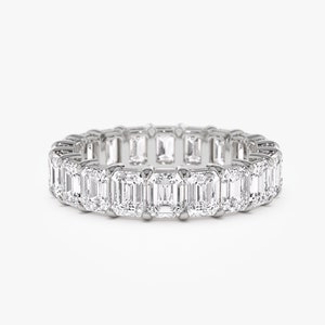 Emerald Cut Wedding Ring, 4.5 ctw 14k White Gold Prong Setting Full Eternity Emerald Lab Grown Diamond Ring