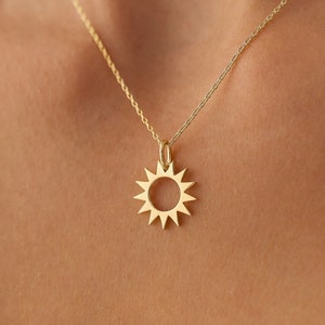 14k Solid Gold Sun Pendant Necklace / 14k Solid Gold Sunshine Pendant / Small Celestial Necklace / Sunburst Charm Necklace for Women image 1