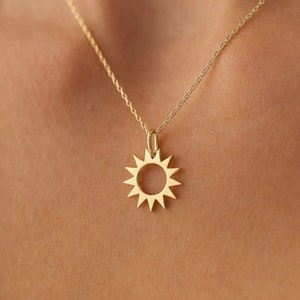 14k Solid Gold Sun Pendant Necklace / 14k Solid Gold Sunshine Pendant / Small Celestial Necklace / Sunburst Charm Necklace for Women