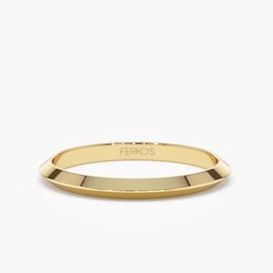Aliança de casamento de ouro, anel de lâmina de faca de ouro 14K, aliança de casamento simples projetada por Ferkos Fine Jewelry, joias de noiva, anel de ouro empilhável