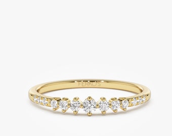 14k Gold Dainty Diamond Wedding Ring, Minimalist Round Diamond Stackable Ring, Dainty Diamond Ring, Wedding Ring Set