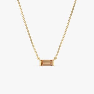 Baguette Cut Citrine Birthstone Necklace, 14K Gold 0.40 ctw Citrine Layering Necklace, Dainty November Birthstone Pendant, Birthday Gift