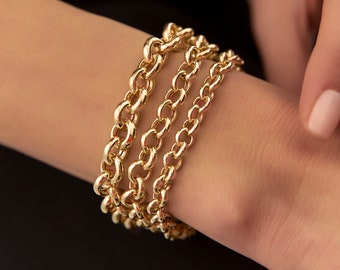 Gold Bracelet / 14k Gold Rolo Link Bracelet / Bold Gold Bracelet / Chunky Link Bracelet / 6.5 - 9.25 MM Thickness Rolo Chain