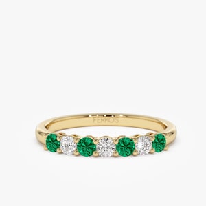 May Birthstone Promise Ring, Green Emerald and Diamond Ring, 14K Gold Stacking Ring, Gemstone ring, Stackable Diamond and Birthstone Band