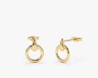 14k Gold Circle Earrings, Dainty Everyday Gold Earrings, Circle Design Drop Earrings, Best Friend Birthday Gift, Minimal Gold Earrings