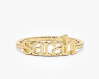 Custom Name Ring, 14K Solid Gold Personalized Ring, Custom Stacking Name Ring, Dainty Personalized Jewelry Gift For Women Best Birthday Gift