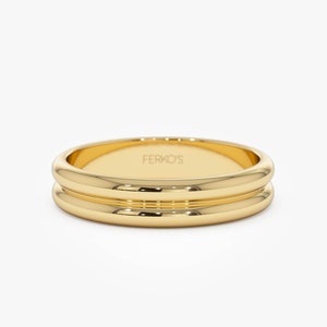 14k Gold Double Band Wedding Ring, 4MM Gold Wedding Band, Gold Stacking Band, Elegant Wedding Band for Women and Men, Ferkos Fine Jewelry