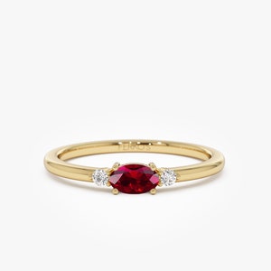 Ruby Ring, Oval Cut Ruby Ring with Round Diamonds, 14k Solid Gold Ruby Birthstone Ring, Dainty Stacking Ruby Ring, Minimalist Birthday Gift