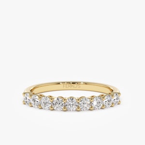 14k 0,55ctw 9-kamienny koszyk z diamentowym obrączką ślubną, okrągły diamentowy pierścionek do układania, minimalistyczny prezent na rocznicę, złoty pierścionek z diamentem