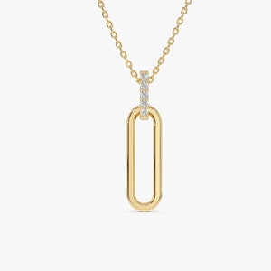 Diamanten ketting, 14k gouden paperclip-linkhangerketting, gelaagdheid paperclipketting, trendy diamanten bedelketting, alledaagse ketting