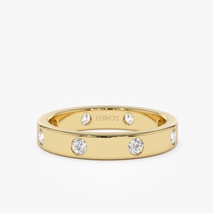 14k Gold Round Diamond Full Eternity Flush Setting Diamond Wedding Ring, Round Diamond Stacking Ring, Statement Diamond Ring For Women