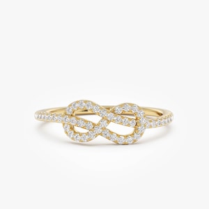 Infinity Love Knot Ring, 14K Solid Gold 0.24 ctw Dainty Unique Diamond Statement Ring, Minimalist Love Knot Promise Ring,  Anniversary Gift