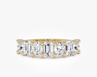 Lab Grown Diamond Anniversary Band, Mixed Cut 14k Gold Ring