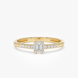 Paromise Ring 14k Baguette and Round Diamond Ring, Cluster Diamond Ring, Stackable Diamond Ring, Natural Diamond Ring, Dainty Gold Ring