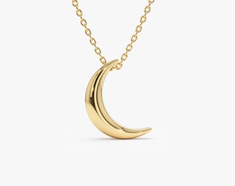 Gold Moon Necklace, 14K Gold Crescent Charm Necklace, Minimal Half Moon Necklace For Women, Celestial Necklace By Ferkos Fine Jewelry