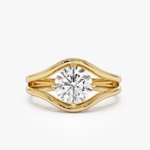1.50 ctw Round Cut Solitaire Engagement Ring, 14k Gold Split Shank Ring with Lab-Grown Diamond, Modern Gold Diamond Ring, Fine Jewelry