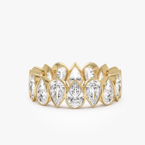 Eternity Ring,  14K Gold 3.15 ctw Full Eternity Pear Shape Lab Grown Diamond Anniversary Ring, Bezel Set Pear Cut Lab Grown Diamond Band