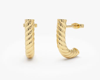 Pendientes de aro de oro amarillo de 14 quilates con diseño de cuerda, aros gruesos y trenzados