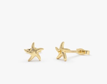 14K Gold Starfish Stud Earrings, Ocean Inspired Jewelry, Nautical Beach Earrings, Summer Coastal Jewelry Gift for Her