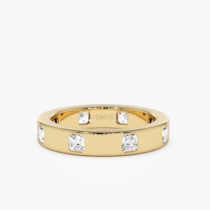 14k Gold Asscher Cut Full Eternity Flush Setting Diamond Wedding Ring, Asscher Cut Stacking Diamond Ring, Statement Diamond Ring For Women