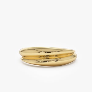 14k Solid Gold Ring / Dome Dual Band Statement Ring / 14K Gold Unique Stackable Ring / Dainty Gold Bubble Ring For Women / Labor Day Gift