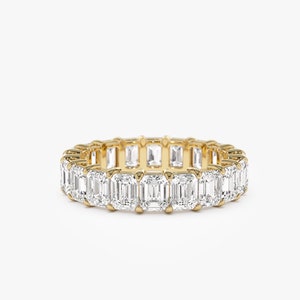 Emerald Cut Wedding Ring, 4.5 ctw 14k Gold Prong Setting Full Eternity Emerald Lab Grown Diamond Ring, Stackable Engagement Ring Gift Norah 14k Gold