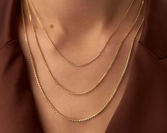 Box Chain, 14K Solid Gold Box Chain Necklace, 1.25mm, 1.75mm, 2.00mm Gold Layering Box Chain, Dainty Box Chain Necklace for Men and Women