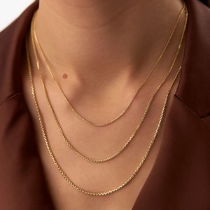 Box Chain, 14K Solid Gold Box Chain Necklace, 1.25mm, 1.75mm, 2.00mm Gold Layering Box Chain, Dainty Box Chain Necklace for Men and Women