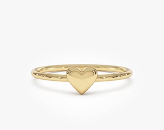 14k Gold Bubble Heart Ring, Dainty Stacking Heart Band, Minimalist Solid Gold Ring, Petite Love Jewelry Gift for Her