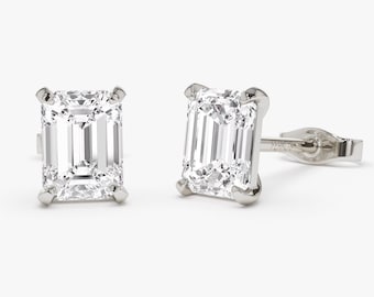 Emerald Cut Diamond Studs, 1.50 ctw 14k Gold Prong Setting Emerald Cut Lab Grown Diamond Studs, Minimalist Birthday Gift Earrings, Claire